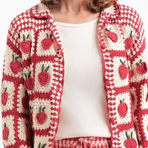 Red and White Crochet Cardigan